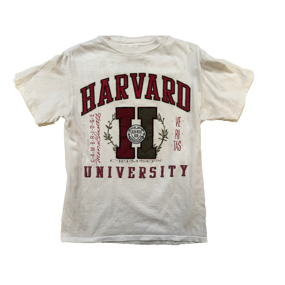 Vintage‎ 90s Harvard Crimson TShirt Mens Medium White NCAA College Single Stitch
